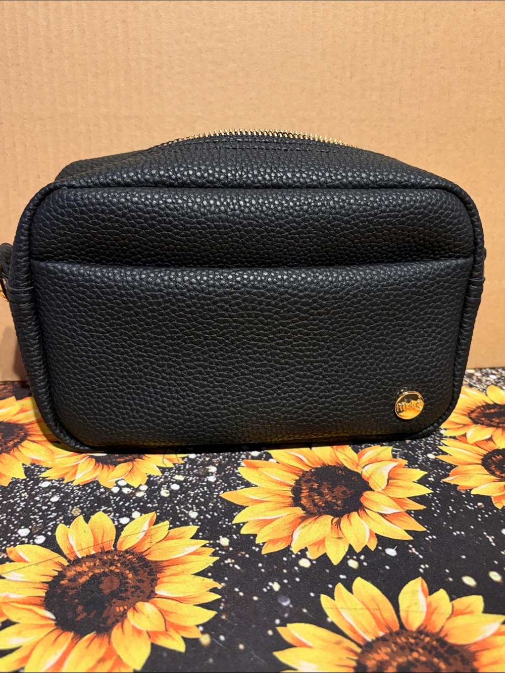 Black Pebbled vegan Leather Crossbody Bag